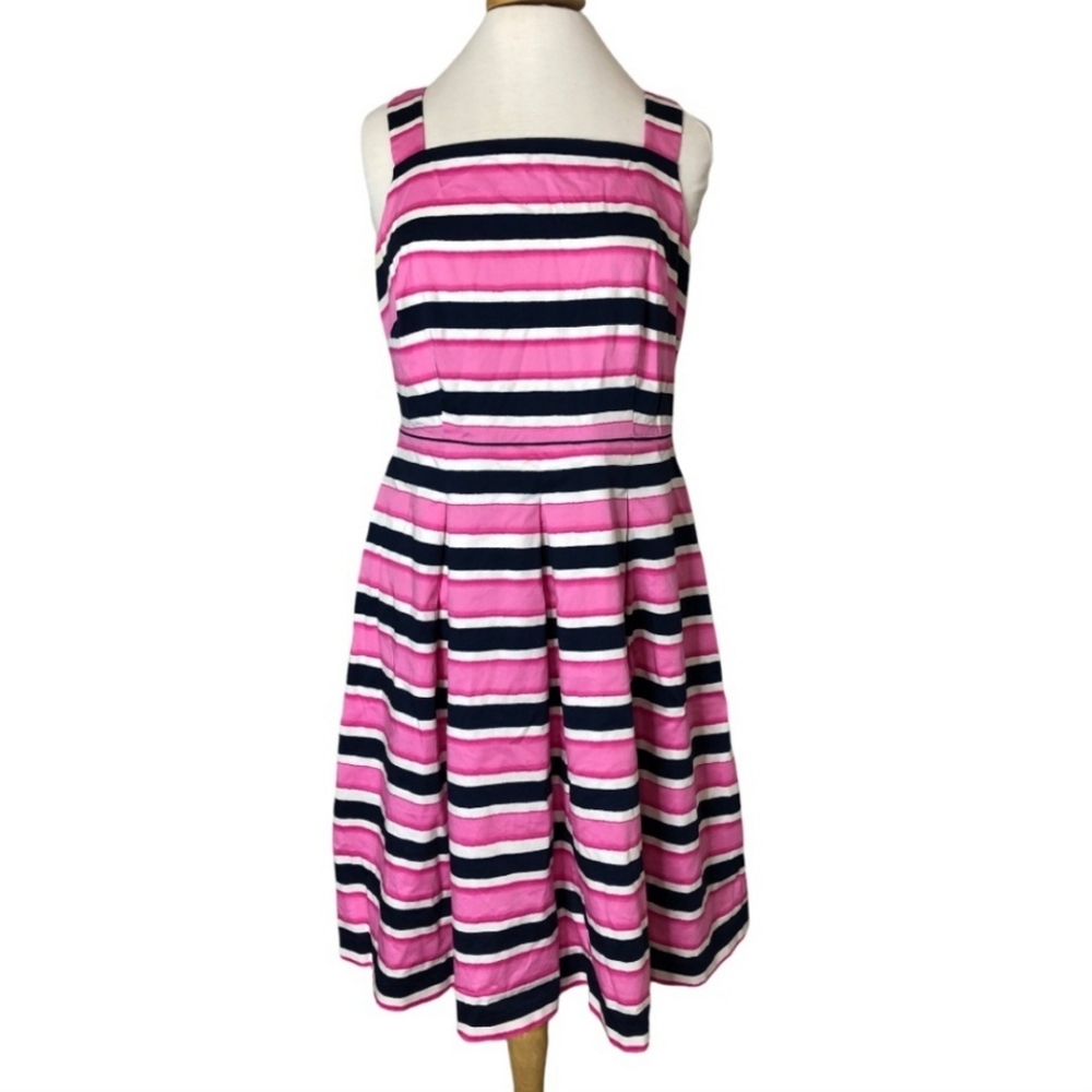 Talbots Woman Sundress Size 24W Navy Blue Ombre Pink White Striped Short Plus